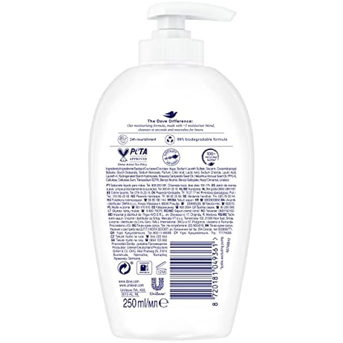 Dove LIQUID HAND SOAP CARE AND PROTECTION WITH ANTIBACTERIAL AND 5 MOISTURIZING INGREDIENTS, PACK 6 X 250 ML - Image 3